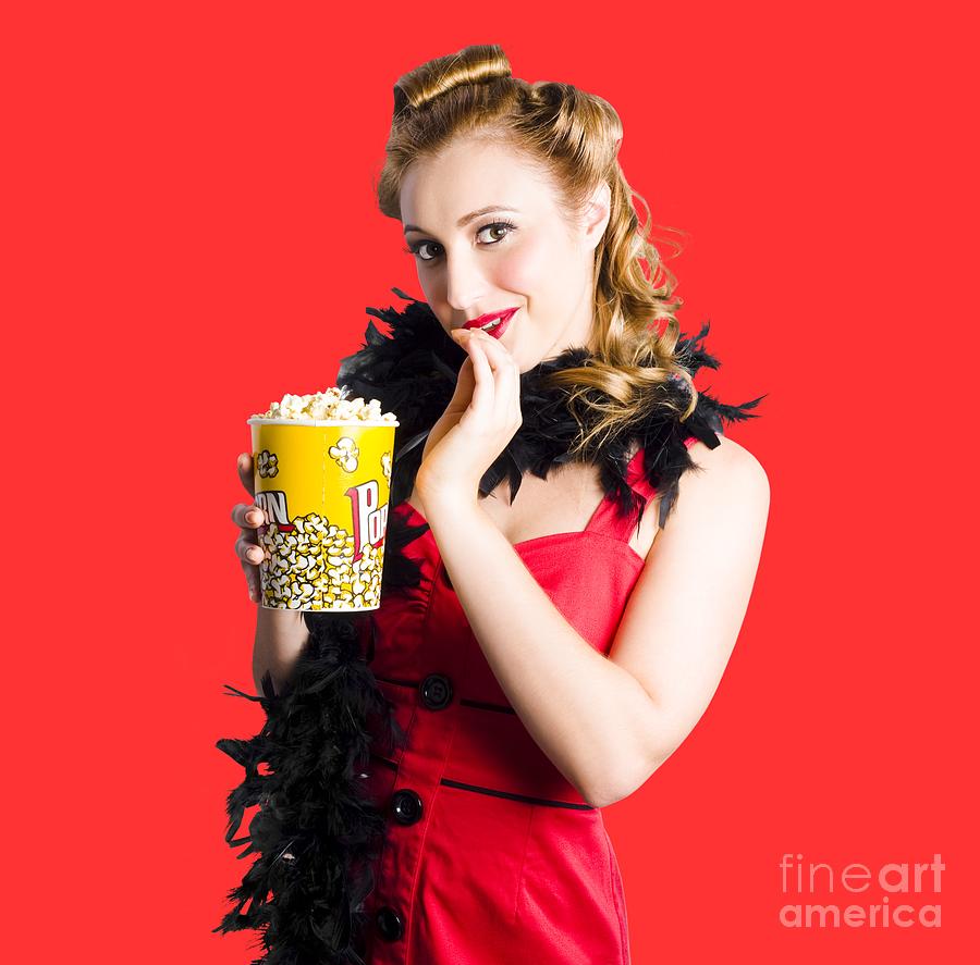 Glamorous woman holding popcorn Photograph by Jorgo Photography