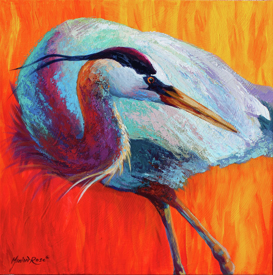 Animal Painting - Glance Heron by Marion Rose