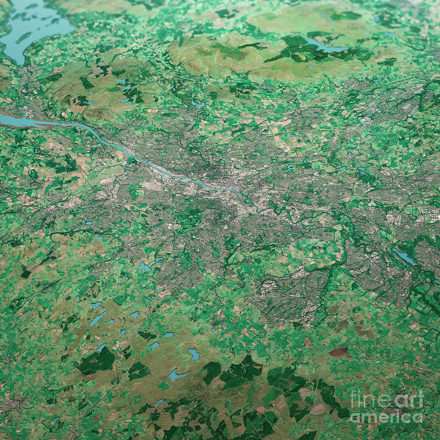 Glasgow Scotland 3D Render Aerial Landscape View From South Sep Digital ...