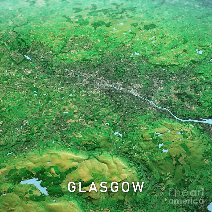 Glasgow Scotland 3D Render Topo Landscape View From North Sep 20 Digital Art by Frank Ramspott 