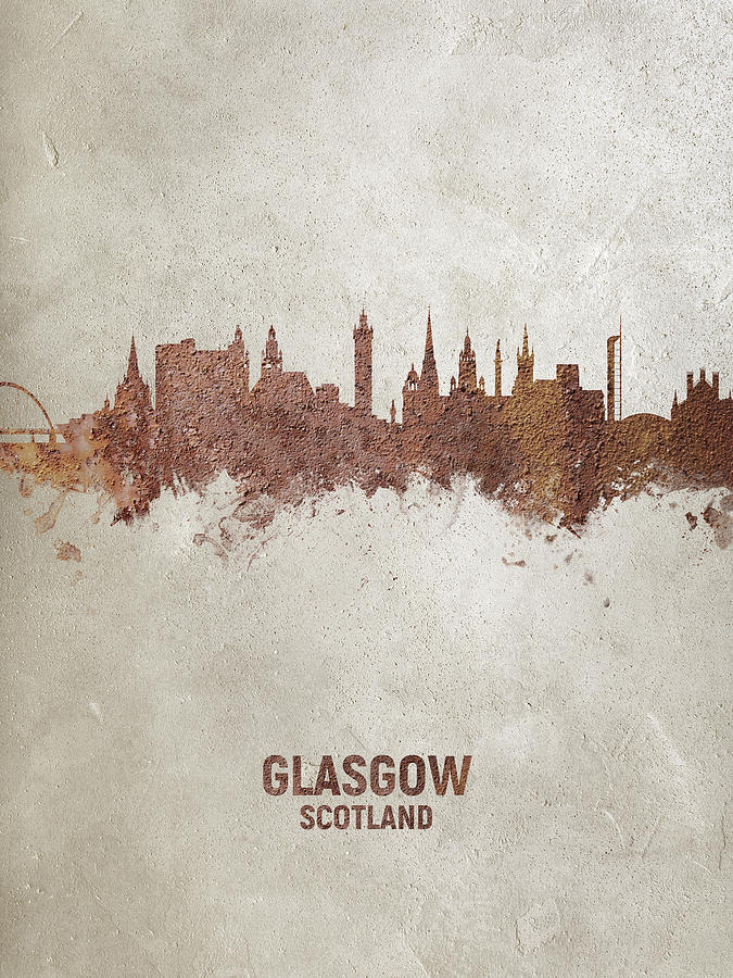 Skyline Digital Art - Glasgow Scotland Rust Skyline by Michael Tompsett