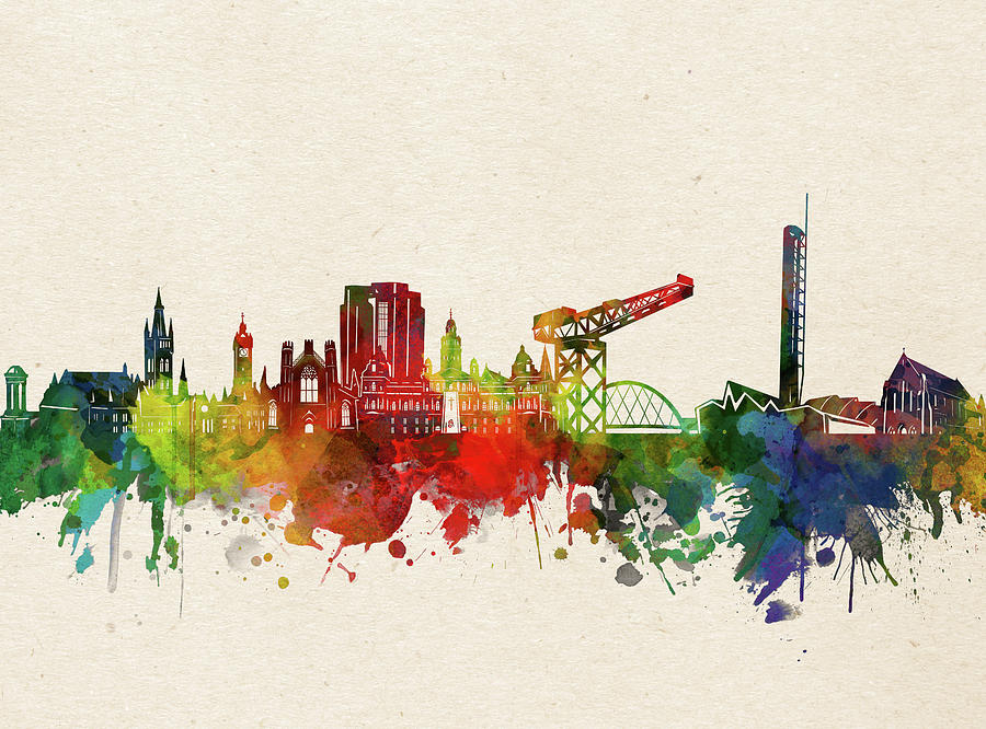Glasgow Skyline Watercolor Digital Art