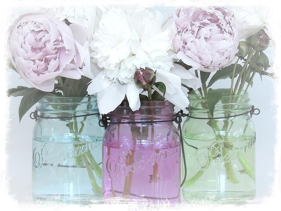 Glass Jars and Peonies No. 3537 Mixed Media by Sherry Hallemeier