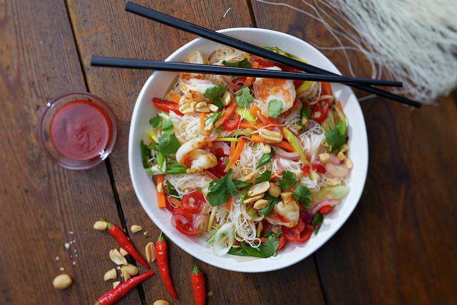 Glass Noodle Salad With Chillis And Peanuts thailand Photograph by Frank Weymann