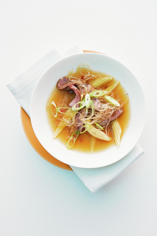 Glass Noodle Soup With Duck And Baby Corn Cobs asia Photograph by Michael Wissing