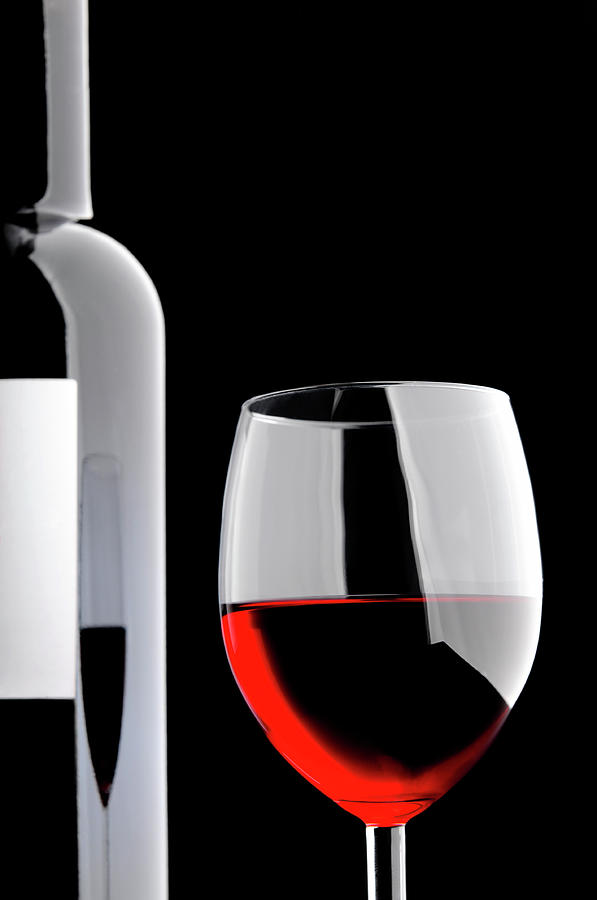 Glass Of Red Wine, Bottle With Blank Photograph by Domin domin