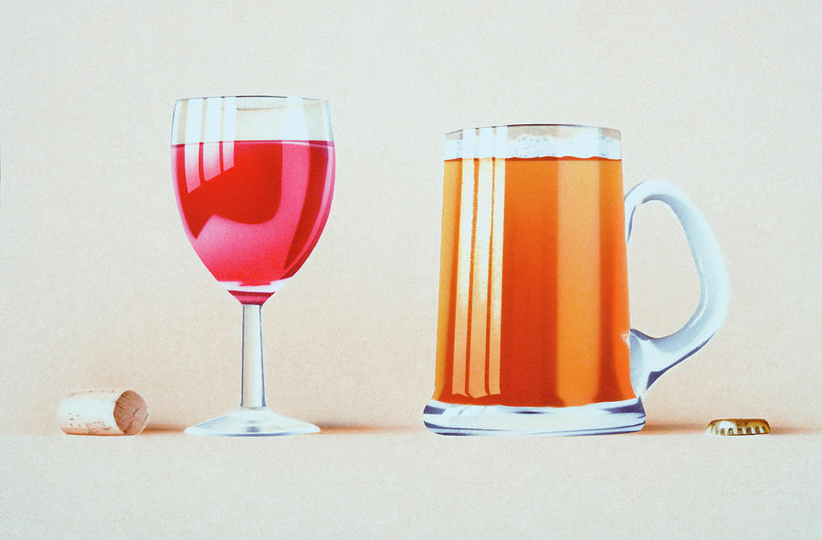 Glass Of Red Wine, Cork, Glass Of Beer Digital Art by Dorling Kindersley