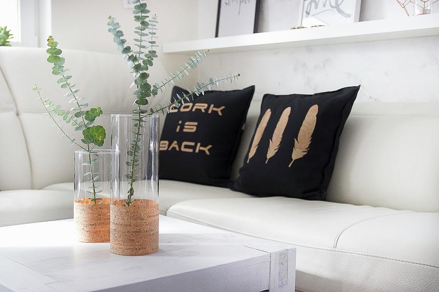 Glass Vases And Cushions Decorated With Cork Sheets Photograph by Astrid Algermissen