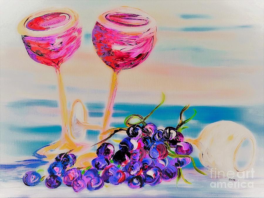 Glasses and Grapes Dreamy Style Painting by Eloise Schneider Mote