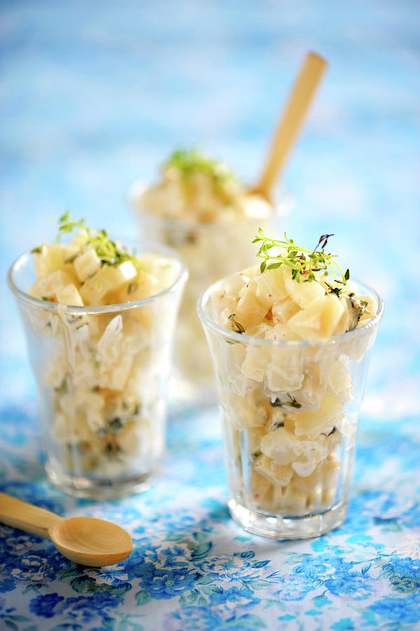 Glasses Of Celeriac Cubes Infused With Thyme Photograph by Schmitt