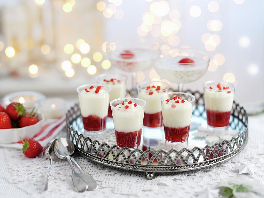 Glasses Of Strawberry Champagne Mousse For Christmas Photograph by Ian Garlick