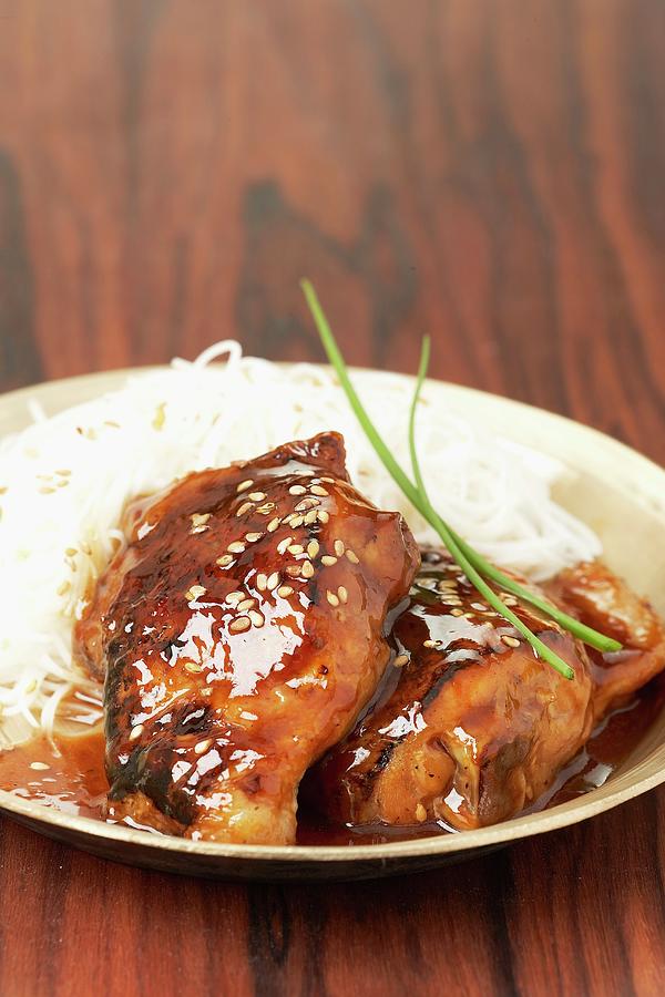 Glazed Chicken With Rice Vermicellis Photograph by Norris