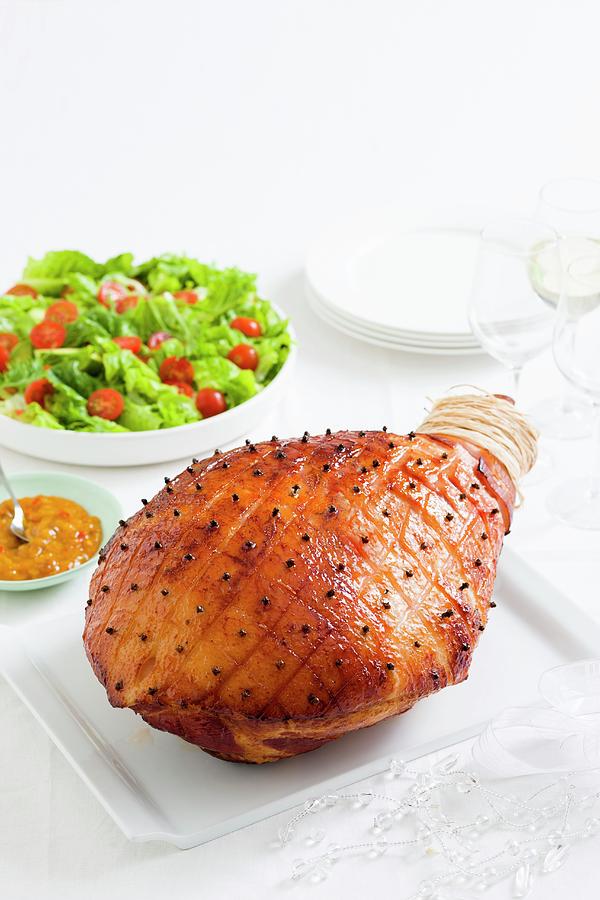 Glazed Christmas Ham With A Side Salad Photograph by Andrew Young