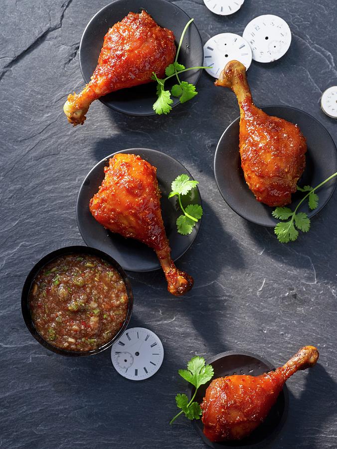 Glazed Corn Fed Chicken Drumsticks With A Tamarind Dip Photograph by Jan-peter Westermann