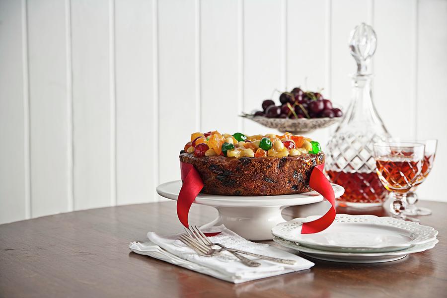 Glazed Fruit Christmas Cake With Cherries And Sherry Photograph by The Food Union