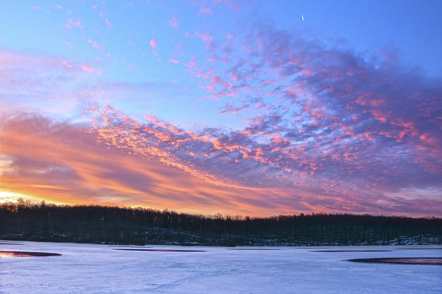 Glenmere Lake Winter Skies And Moon Photograph by Angelo Marcialis