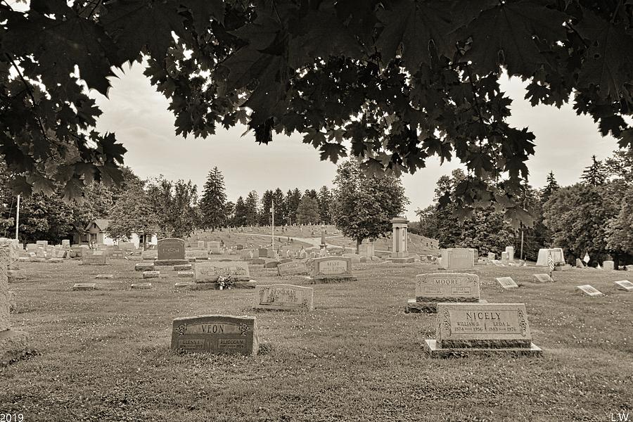 Glennview Cemetery East Palestine Ohio Final Resting Place Black And White Photograph by Lisa Wooten