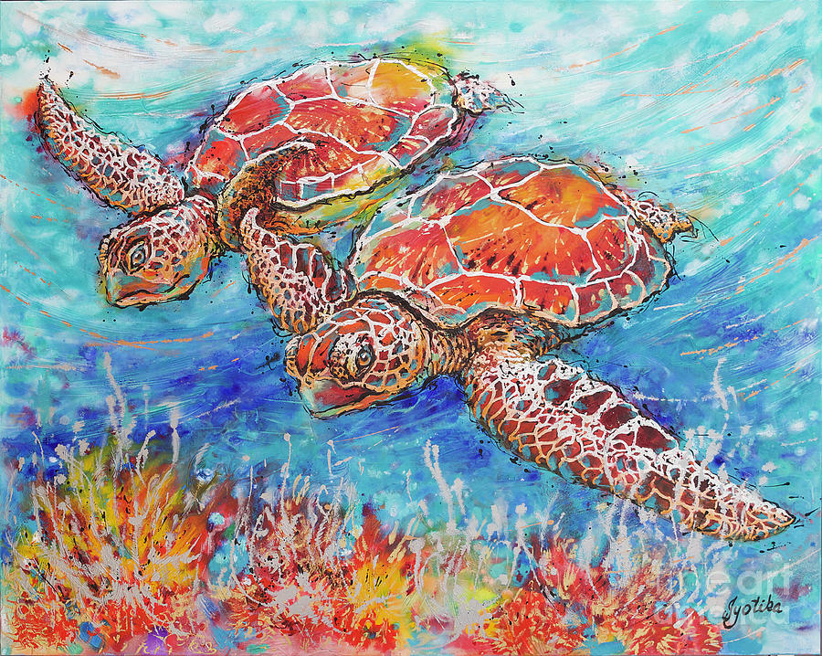 Gliding Sea Turtles Painting by Jyotika Shroff