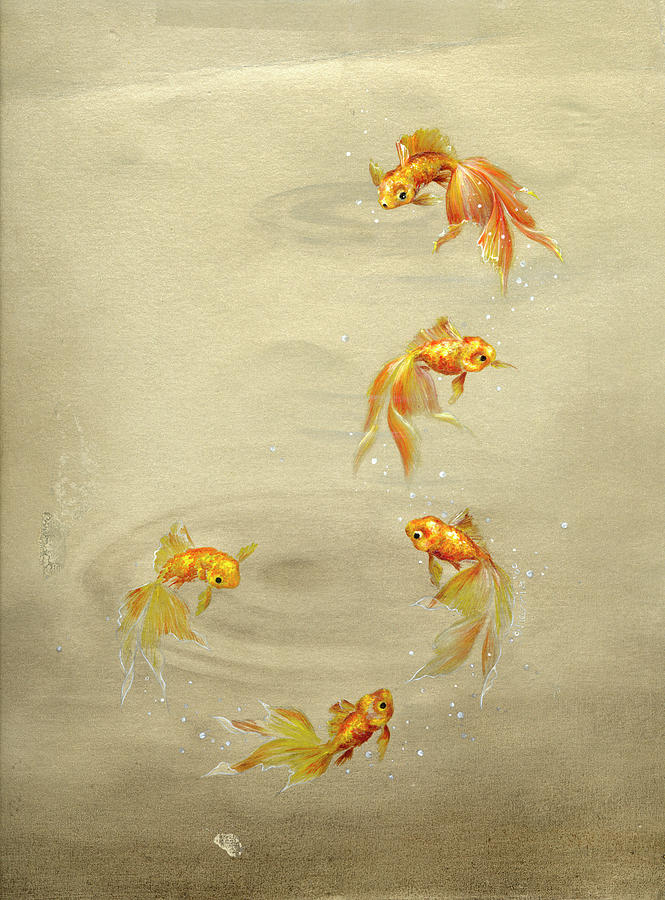 Glittering Goldfish Painting by Peggy Harris