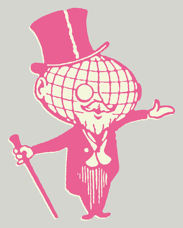 Vintage Drawing - Globe Man with Monocle and Top Hat by CSA Images