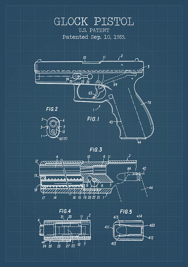 243 Original Pistol Handgun Vintage Gun Official Glock US Patent Art Print