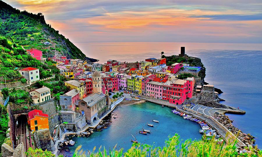 Sunset Photograph - Glorious Sunrise behind Vernazza by Frozen in Time Fine Art Photography