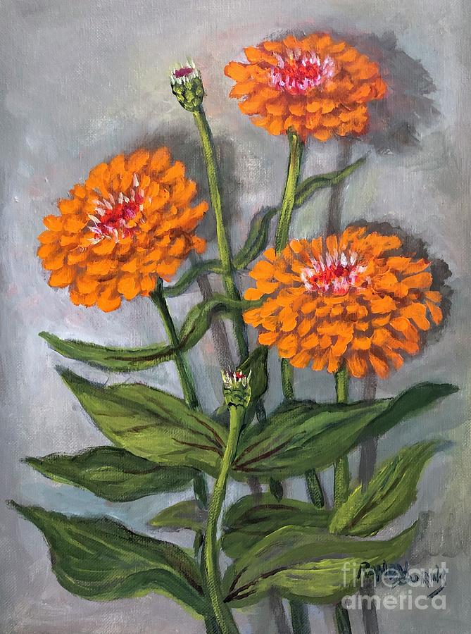 Glory Of The Zinnias Painting by Rand Burns