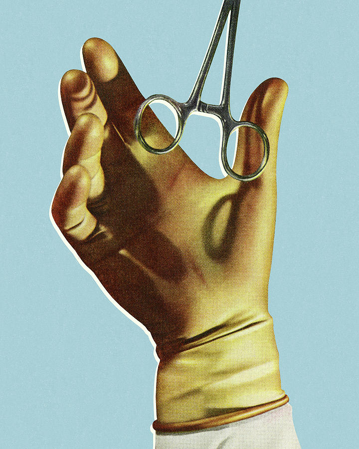 Vintage Drawing - Gloved Hand with Scissors by CSA Images