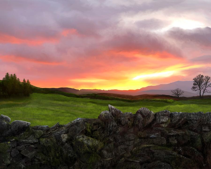 Glow Over A Dry Stone Wall Painting by Mark Taylor