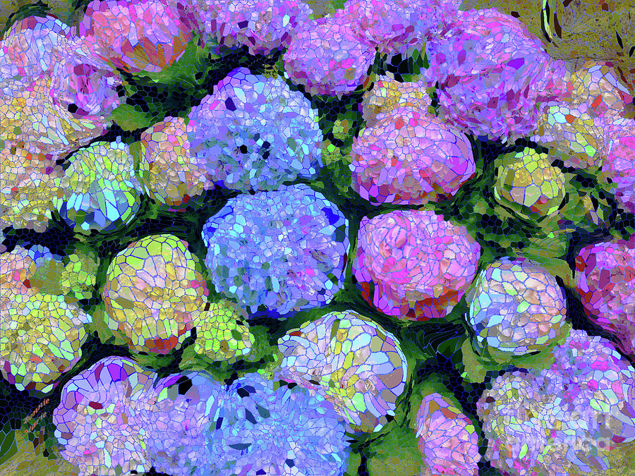 Glowing Azores Hydrangeas Stained Glass Effect Painting