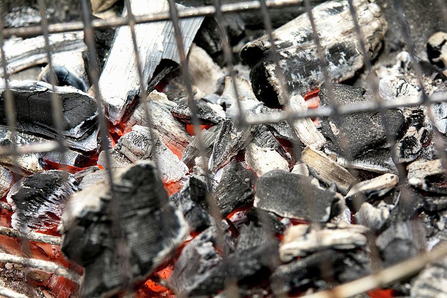 Glowing Charcoal Under A Grill Rack Photograph by Chris Schfer