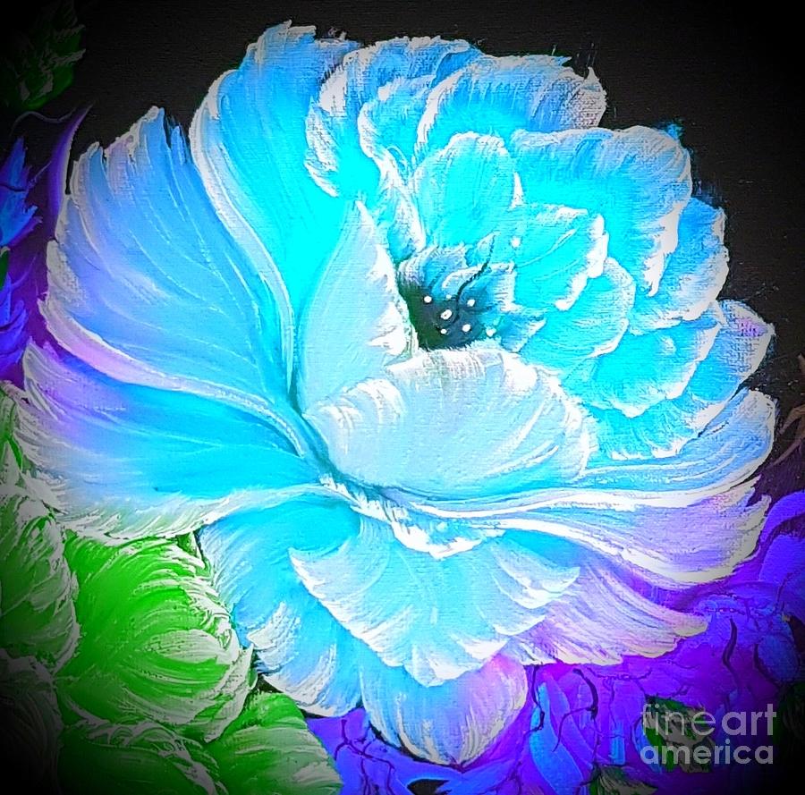 Glowing Gorgeous Rose Blue Painting By Angela Whitehouse