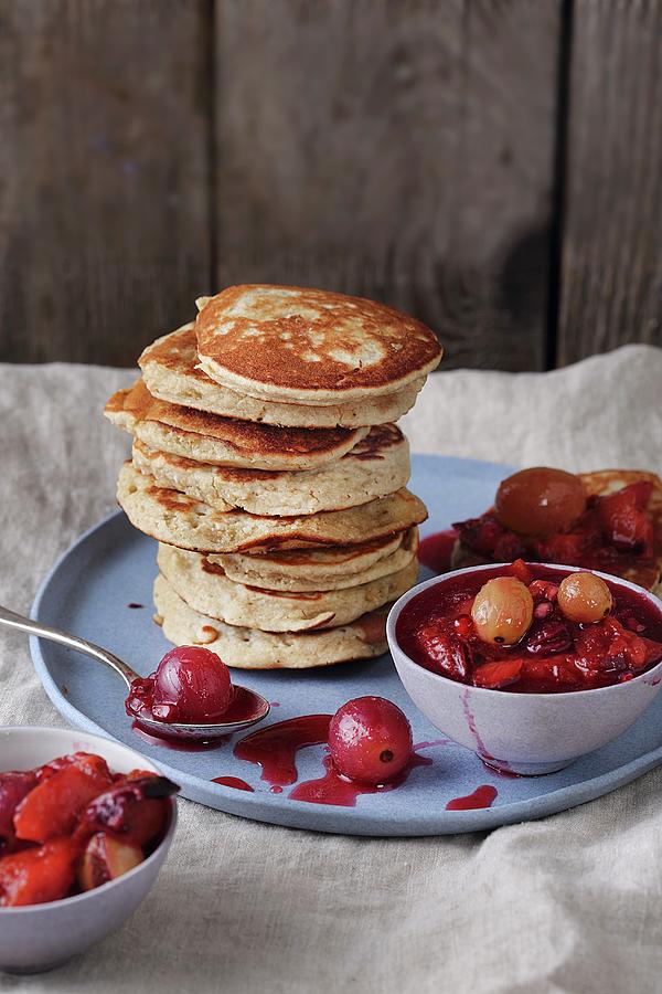 Gluten-free Banana And Apple Pancakes With Compote Photograph by Zita Csig