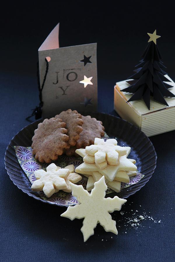 Gluten-free Christmas Biscuits With A Paper Christmas Tree And A Home-made Card Photograph by Regina Hippel