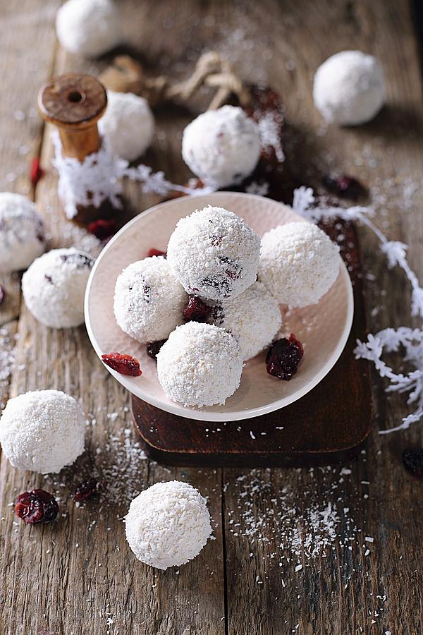 Gluten-free Coconut Balls With Oat Bran And Dried Cranberries Photograph by Zita Csig
