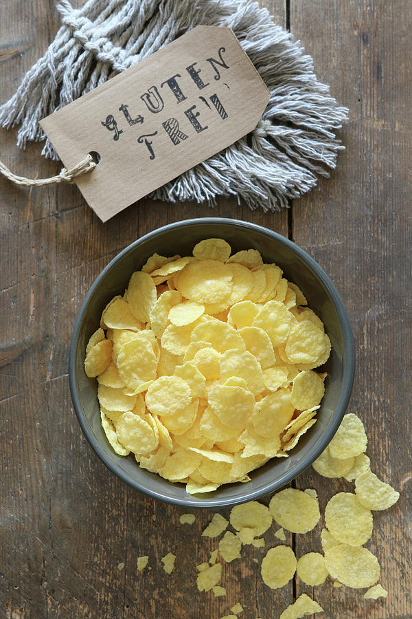 Gluten-free Cornflakes In A Grey Bowl Photograph by Regina Hippel