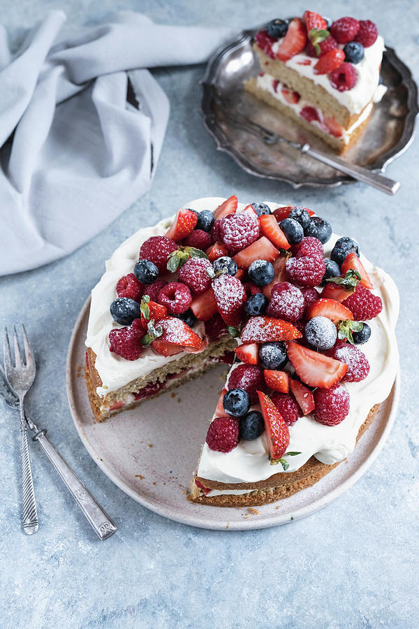 Gluten-free Layer Cake With Summer Berries Photograph by Bozena Garbinska