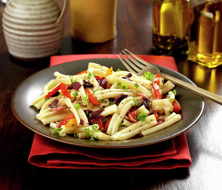 Gluten-free Pasta With Peppers, Olives, Herbs And Olive Oil Photograph by Robert Morris