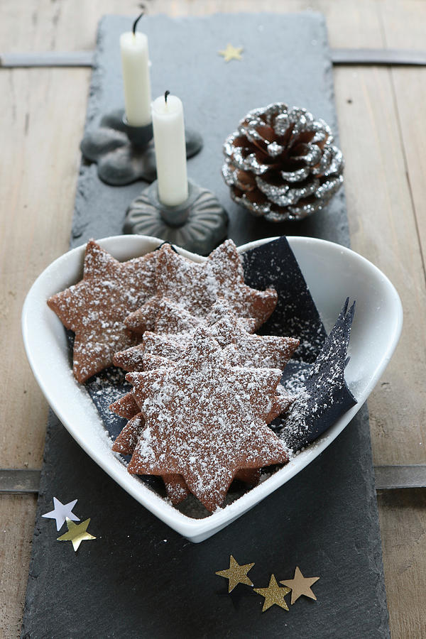 Gluten-free Shortbread Biscuits With Cocoa, Almonds And Powdered Sugar For Christmas Photograph by Regina Hippel