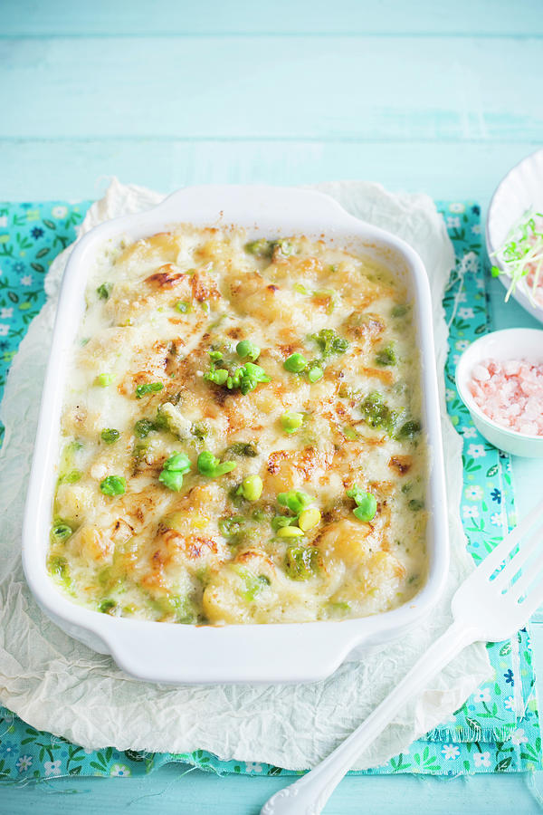 Gnocchi Bake With Peas, Fava Beans And Béchamel Sauce Photograph by