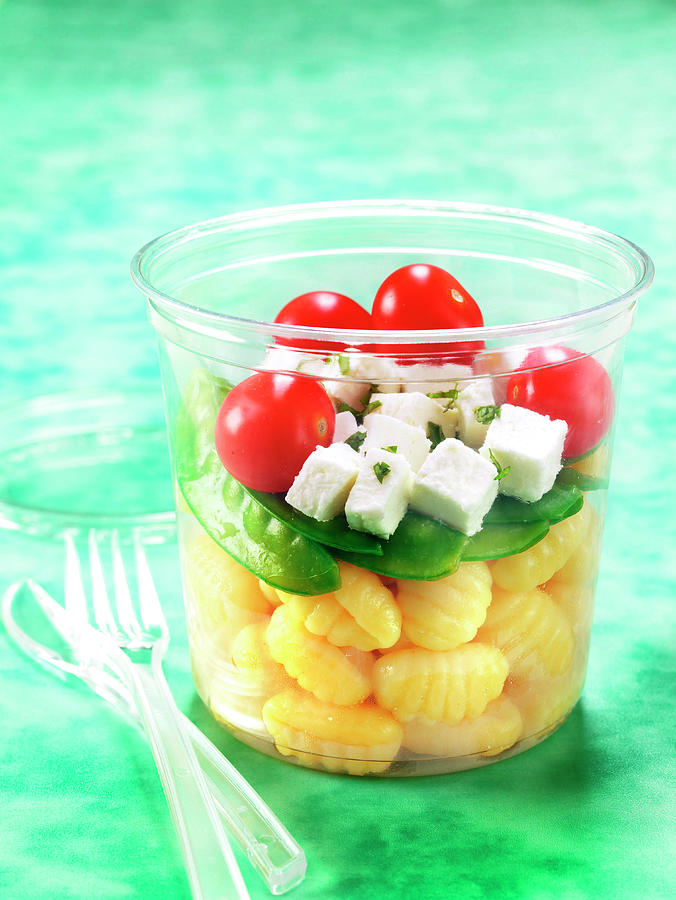Gnocchis, Pea, Cherry Tomato And Feta Salad To Take-away Photograph by Nicolas Edwige