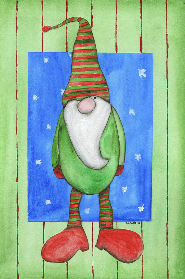 Christmas Painting - Gnome Elf by Claudia Interrante