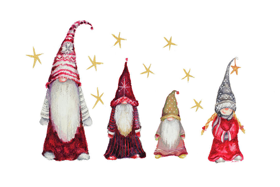 Christmas Mixed Media - Gnome Family by Janice Gaynor