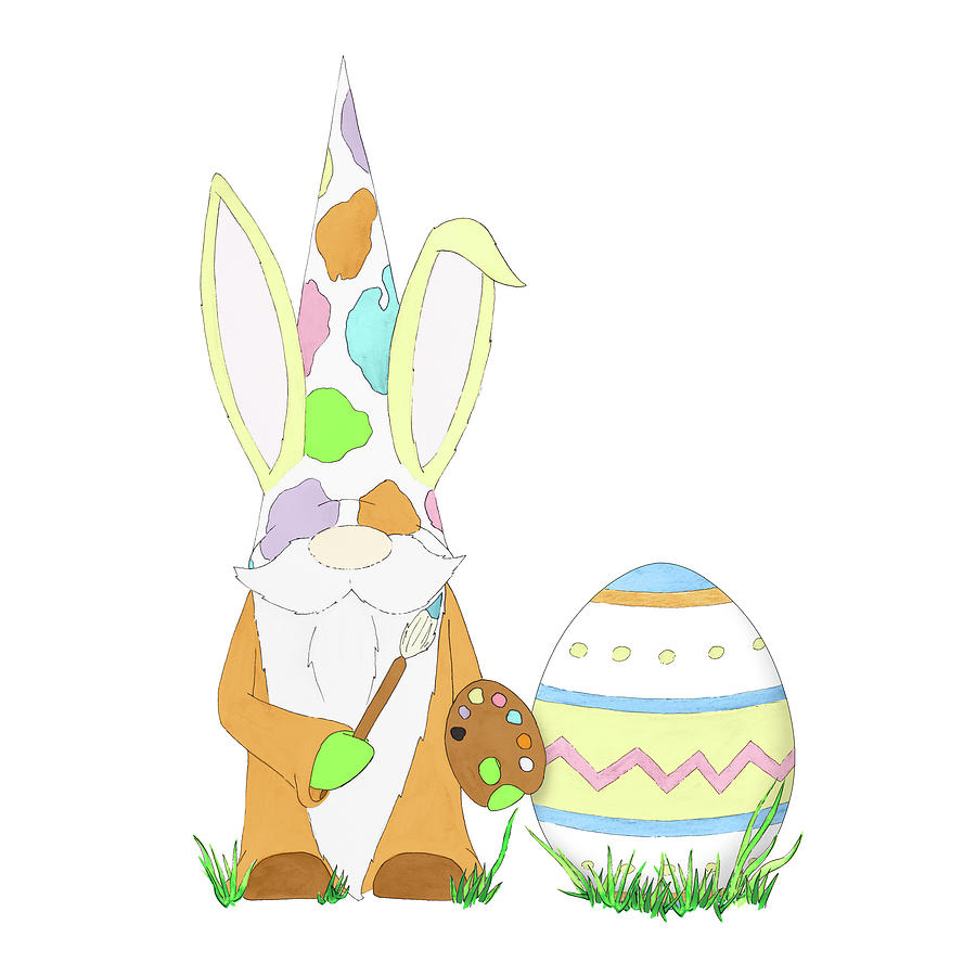 Easter Digital Art - Gnome Painting Easter Egg by Hugo Edwins