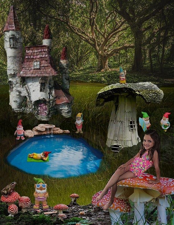 Gnome Pool Party Mixed Media by Julia Leach | Pixels