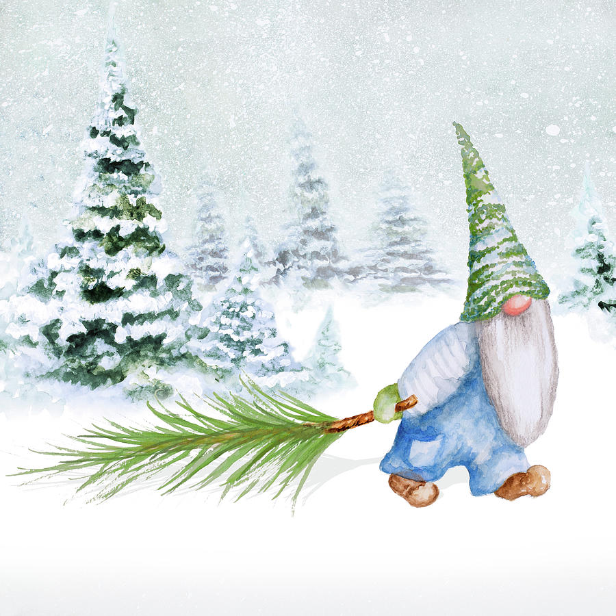 Winter Mixed Media - Gnomes On Winter Holiday I by Janice Gaynor
