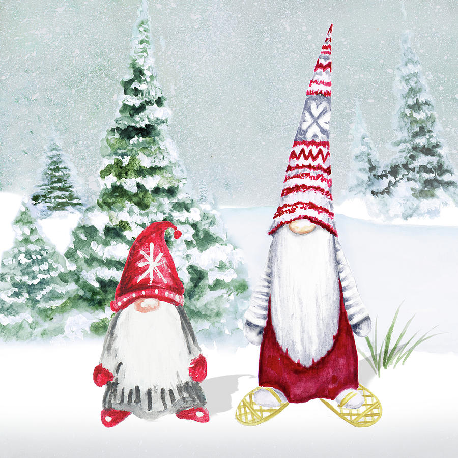 Winter Mixed Media - Gnomes On Winter Holiday II by Janice Gaynor