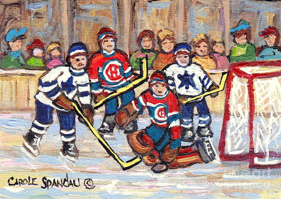 Goalie Stops The Puck Montreal Forum And Bell Center Hockey Night In Canada C Spandau Hockey Artist Painting by Carole Spandau
