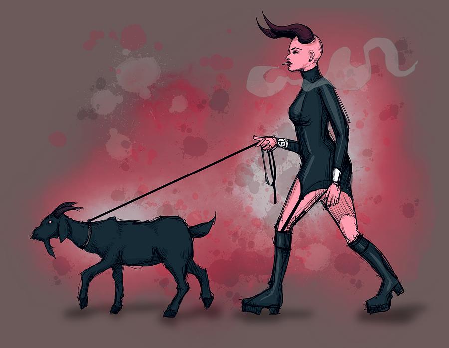 Devil Drawing - Goat Walk by Ludwig Van Bacon