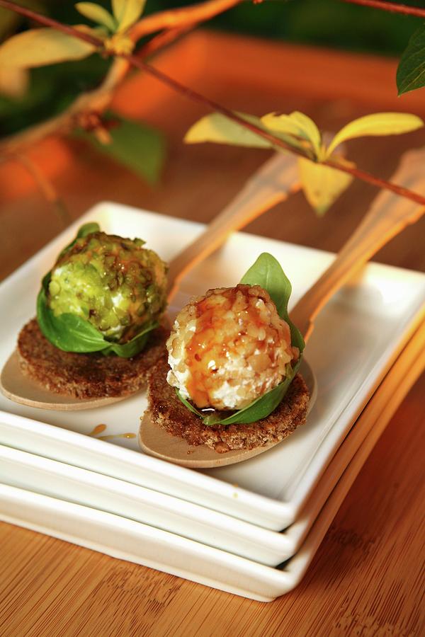 Goats Cheese Balls With Basil, Pistachios And Nuts Photograph by Viola Cajo